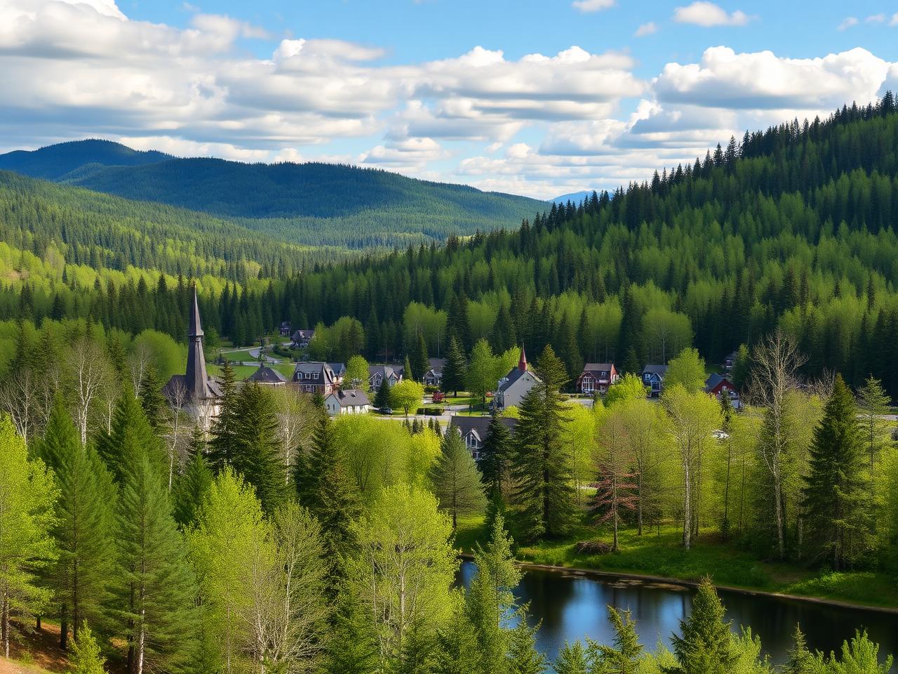 Vue de Morin-Heights entourée de montagnes et de forêts dans les Laurentides