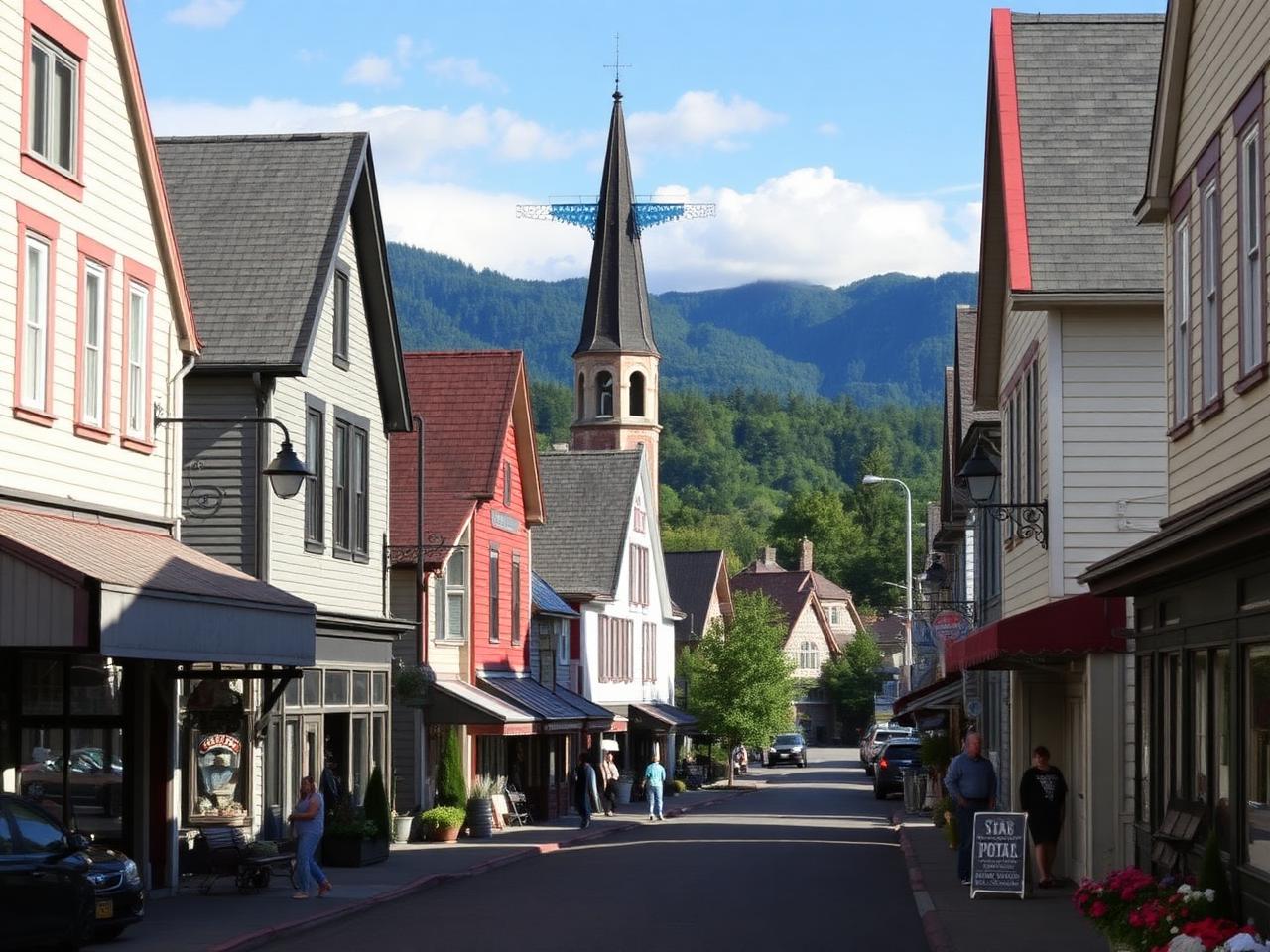 Vue sur Saint-Sauveur, son noyau villageois et les montagnes des Laurentides