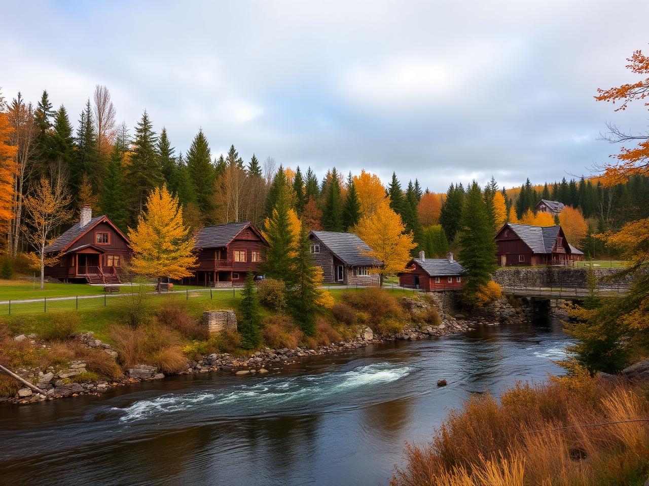 Vue du village de Val-David entouré de montagnes et de forêts dans les Laurentides
